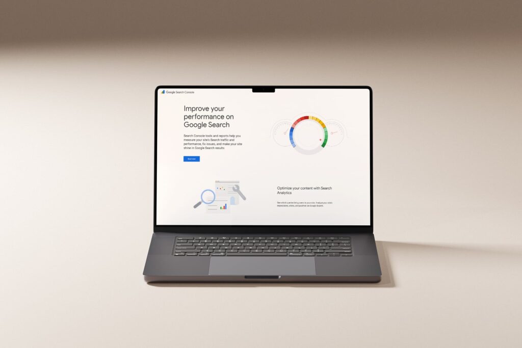 Google Search Console for travel agents pulled up on a laptop, walkthrough guide by JetSite & Roam