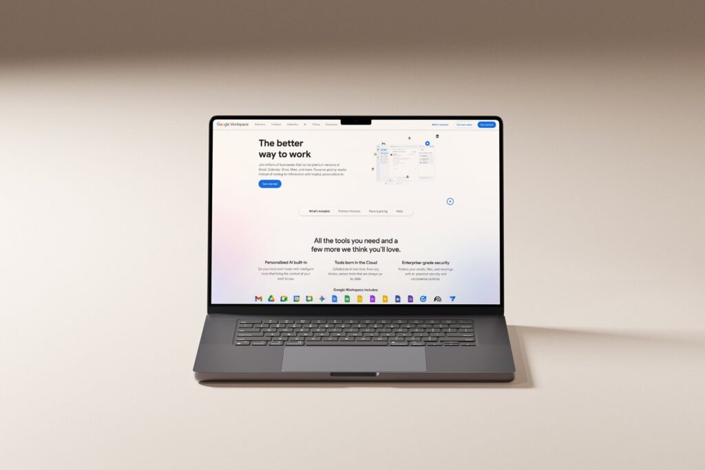 Google Workspace for travel agents pulled up on a laptop, walkthrough guide by JetSite & Roam