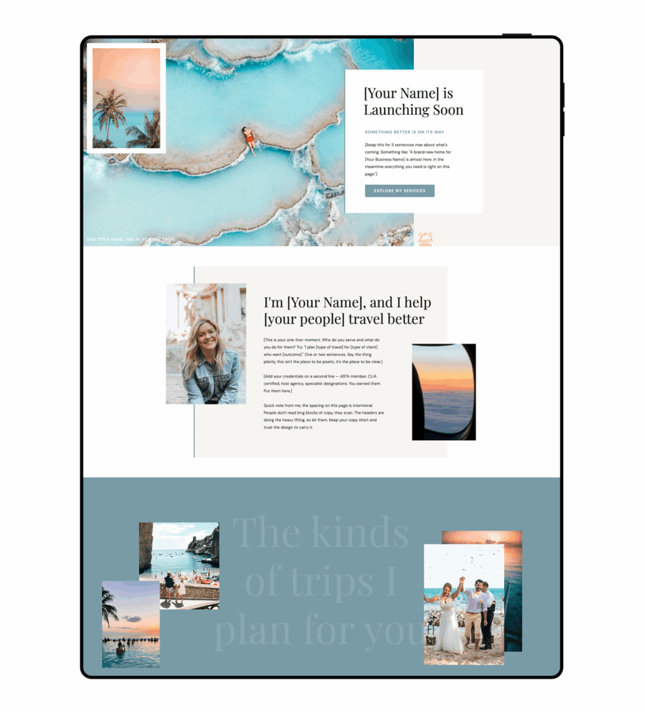 iPad mockup of a free travel agent website by JetSite & Roam