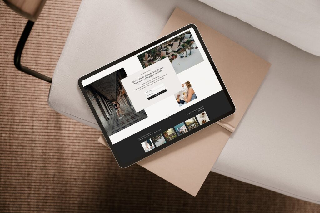 iPad showing a website newsletter opt-in page for travel advisors
